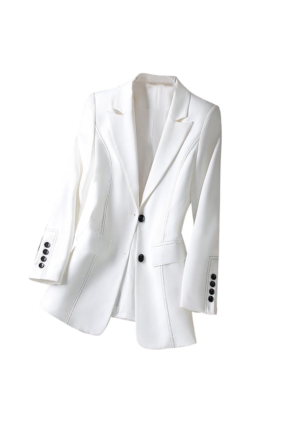 Women's Solid Color Long Sleeve Lape Luxury Suit Casual Jacket Slim Blazer Double Breasted Fashion Jacket White XL
