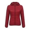 thumbnail image 1 of XPMWRP Women's Solid Color Long Sleeved Coat Packable Removable Hooded Jacket Full Zip Slim Jacket Insulated Quilted Warm Winter Coat Red L, 1 of 6