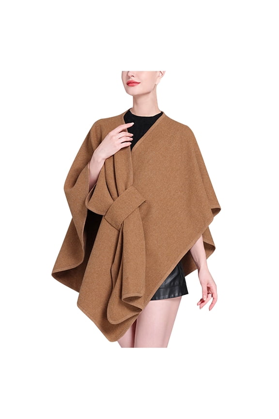 Women's Solid Color Open Front Cardigan Shawls Wrap Solid Color Poncho Ruana Cape Plus Size Knit Wraps for Fall Winter Yellow Free Size