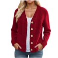 thumbnail image 1 of XPMWRP Women's Solid Color Open Front Jacket Long Sleeve Button Down Knit Loose Cardigan Outerwear with Pockets Red XL, 1 of 6