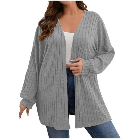 XPMWRP Women's Solid Color Oversized Cardigan Sweaters Open Front Crew Neck Coats Cable Knit Lantern Long Sleeve Chunky Outwear Coats Gray XXL