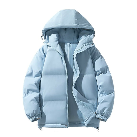 XPMWRP Women's Solid Color Oversized Hooded Puffer Jacket Lightweight Coats Long Sleeve Zip Up Puffy Coat Winter Casual Outwear Streetwear Blue XXL