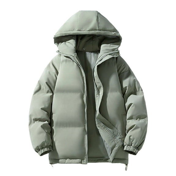 XPMWRP Women's Solid Color Oversized Hooded Puffer Jacket Lightweight Coats Long Sleeve Zip Up Puffy Coat Winter Casual Outwear Streetwear Green XXXL