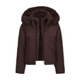 thumbnail image 1 of XPMWRP Women's Solid Color Padded Coats Thicken Quilted Puffer Jacket Long Sleeve Warm Parka Detachable Fleece Zip Hooded Coats Brown L, 1 of 6
