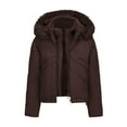 thumbnail image 1 of XPMWRP Women's Solid Color Padded Coats Thicken Quilted Puffer Jacket Long Sleeve Warm Parka Detachable Fleece Zip Hooded Coats Brown XL, 1 of 6