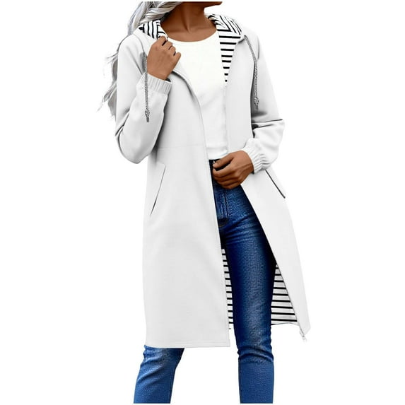 XPMWRP Women's Solid Color Quilted Jacket Oversized Waterproof Raincoat Lightweight Lined Outdoor Hooded Coat Windbreaker Raincoat White M