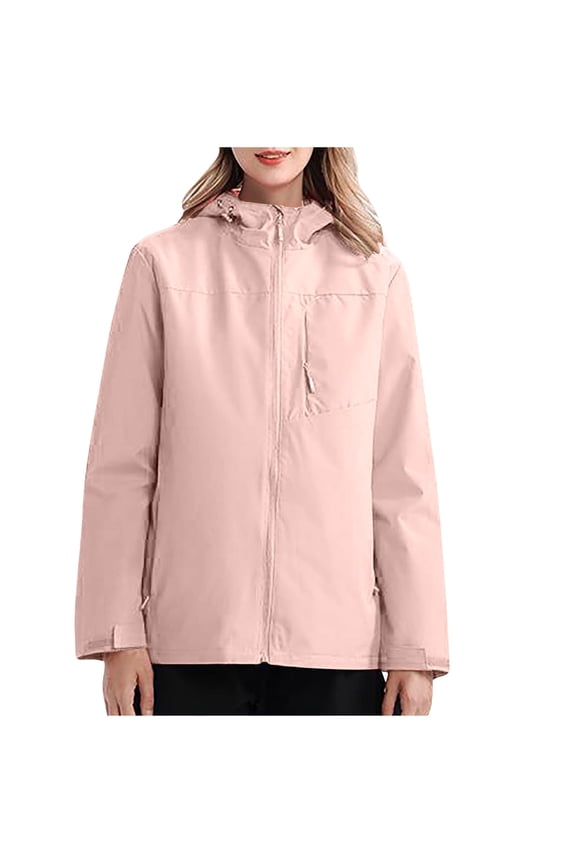 Women's Solid Color Rain Hooded Coats Waterproof Active Outdoor Rain Jackets Lightweight Zip Up Raincoat Windbreaker with Pocket Pink XXXL