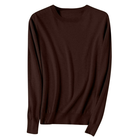 XPMWRP Women's Solid Color Sweaters Knit Casual Crewneck Fall Sweater Fashion Comfort Pullover Top Dressy Long Sleeve Outfits Brown S