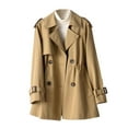 thumbnail image 1 of XPMWRP Women's Solid Color Trench Coat Long Sleeved Lapel Double Breasted Windbreaker Cinched Jacket Casual Overcoat Khaki M, 1 of 7