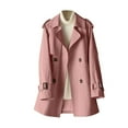 thumbnail image 1 of XPMWRP Women's Solid Color Trench Coat Long Sleeved Lapel Double Breasted Windbreaker Cinched Jacket Casual Overcoat Pink XXXL, 1 of 7