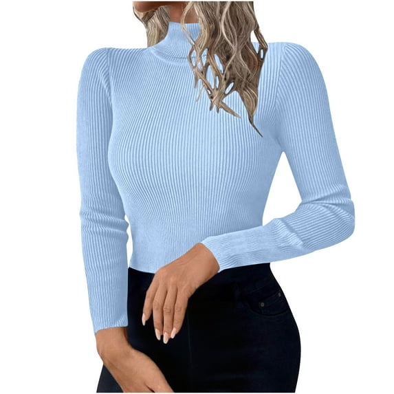 XPMWRP Women's Solid Color Tunic Tops Turtle Neck Long Sleeve Shirts Casual Knitted Pullover Oversized Winter Sweaters Blue XL