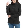 thumbnail image 1 of XPMWRP Women's Solid Color Tunic Tops Turtle Neck Long Sleeve Shirts Oversized Winter Sweaters Side Split High Low Hemline Black L, 1 of 8