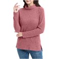 thumbnail image 1 of XPMWRP Women's Solid Color Tunic Tops Turtle Neck Long Sleeve Shirts Oversized Winter Sweaters Side Split High Low Hemline Purple M, 1 of 8