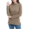thumbnail image 1 of XPMWRP Women's Solid Color Tunic Tops Turtle Neck Long Sleeve Shirts Oversized Winter Sweaters Side Split High Low Hemline Yellow XL, 1 of 8