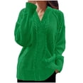 thumbnail image 1 of XPMWRP Women's Solid Color V Neck Sweaters Long Sleeve Oversized Fall Winter Sweaters Casual Cable Knit Trendy Pullover Tops Green S, 1 of 6