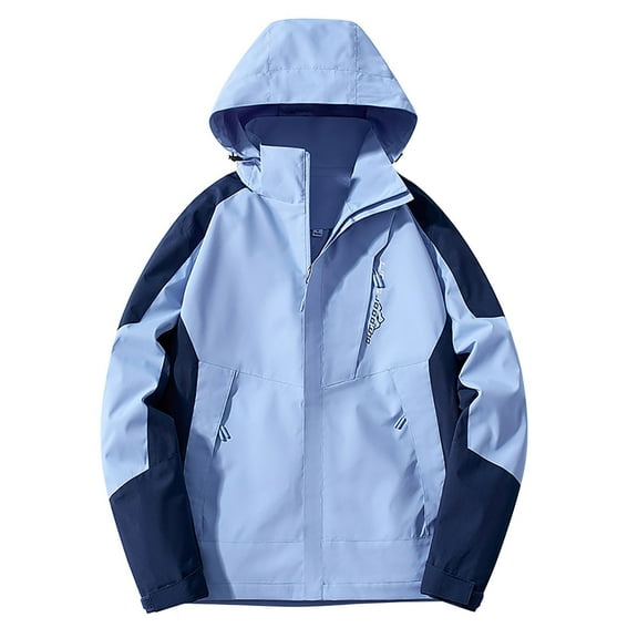 XPMWRP Women's Solid Color Waterproof Windbreaker Hoodies Coats Plus Size Zip Up Rain Jackets Lightweight Raincoat Parka with Pockets Blue XXXL