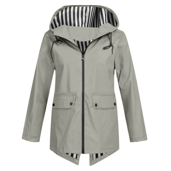 XPMWRP Women's Solid Color Waterproof Windbreaker Hoodies Coats Plus Size Zip Up Rain Jackets Lightweight Raincoat Parka with Pockets Gray XXL