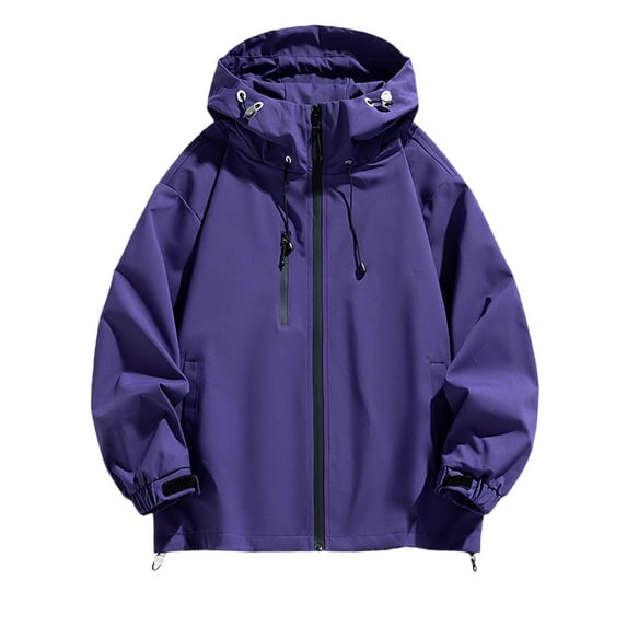XPMWRP Women's Solid Color Waterproof Windbreaker Hoodies Coats Plus Size Zip Up Rain Jackets Lightweight Raincoat Parka with Pockets Purple XXXL