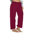 thumbnail image 1 of XPMWRP Women's Solid Color Wide Leg Yoga Pants Elastic Drawstring Waist Loose Fit Palazzo Trousers with Pockets Wine XXXL, 1 of 7