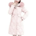 thumbnail image 1 of XPMWRP Women's Solid Color Windbreaker Thick Padded Quilted Jacket Knee-Length Drawstring Hooded Fleece Cotton Long Coat Pink XXL, 1 of 4