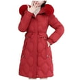 thumbnail image 1 of XPMWRP Women's Solid Color Windbreaker Thick Padded Quilted Jacket Knee-Length Drawstring Hooded Fleece Cotton Long Coat Red L, 1 of 4