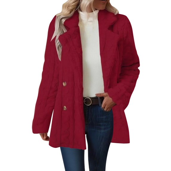 XPMWRP Women's Solid Color Winter Double Breasted Lapel Neck Flannelette Coats Long Cardigan Faux Fur Warm Outwear Jackets Red L