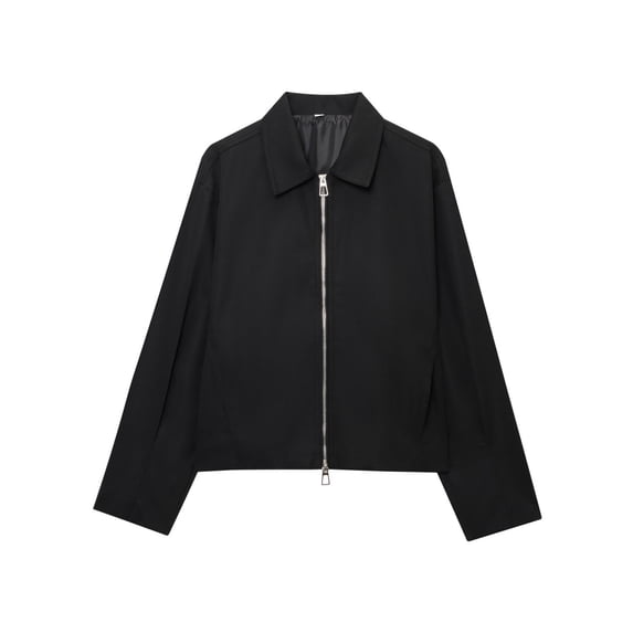 XPMWRP Women's Solid Color Zipper Lightweight Jacket Casual Lapel Collar Long Sleeve Windbreaker Streetwear Coat with Pockets Black XS