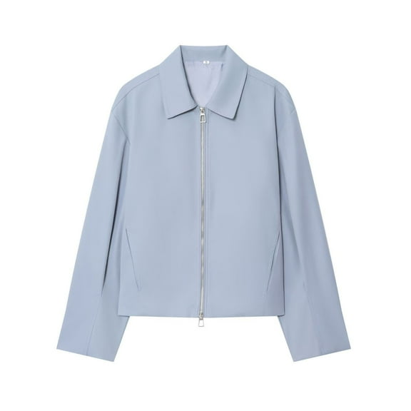 XPMWRP Women's Solid Color Zipper Lightweight Jacket Casual Lapel Collar Long Sleeve Windbreaker Streetwear Coat with Pockets Blue S