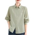 thumbnail image 1 of XPMWRP Women's Striped Button Down Solid Color Shirts Cotton Dress Shirt Oversized Lapel Collared Blouse Tops Business Office Attire Green L, 1 of 8