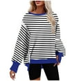 thumbnail image 1 of XPMWRP Women's Striped Casual Sweatshirts Oversized Crewneck Long Sleeve Pullover Top Fall Winter Outfits Fashion Clothes Blue M, 1 of 4