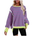 thumbnail image 1 of XPMWRP Women's Striped Casual Sweatshirts Oversized Crewneck Long Sleeve Pullover Top Fall Winter Outfits Fashion Clothes Green L, 1 of 4