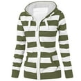 thumbnail image 1 of XPMWRP Women's Striped Fleece Lined Windbreaker Hooded Jacket Plus Size Outdoor Long Sleeve Coat Full Zip Fall Winter Fashion Loose Clothes with Pocket Green XL, 1 of 4