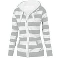 thumbnail image 1 of XPMWRP Women's Striped Fleece Lined Windbreaker Hooded Jacket Plus Size Outdoor Long Sleeve Coat Full Zip Fall Winter Fashion Loose Clothes with Pocket Gray XL, 1 of 4