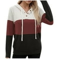 thumbnail image 1 of XPMWRP Women's Striped Hoodies Sweatshirts Knit V Neck Tops Oversized Fashion Pullover Casual Long Sleeve Shirts with Pockets Red M, 1 of 1