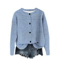 thumbnail image 1 of XPMWRP Women's Striped Print Knitted Jacket Long Sleeve Button Down Casual Coats Fall Winter Trendy Loose Jacket Blue S, 1 of 4
