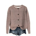 thumbnail image 1 of XPMWRP Women's Striped Print Knitted Jacket Long Sleeve Button Down Casual Coats Fall Winter Trendy Loose Jacket Brown XXL, 1 of 4