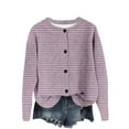 thumbnail image 1 of XPMWRP Women's Striped Print Knitted Jacket Long Sleeve Button Down Casual Coats Fall Winter Trendy Loose Jacket Pink S, 1 of 4