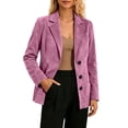 thumbnail image 1 of XPMWRP Women's Suede Notch Lapel Blazer Jacket, Long Sleeve Single Button Casual Work Coat with Side Pockets Pink S, 1 of 6