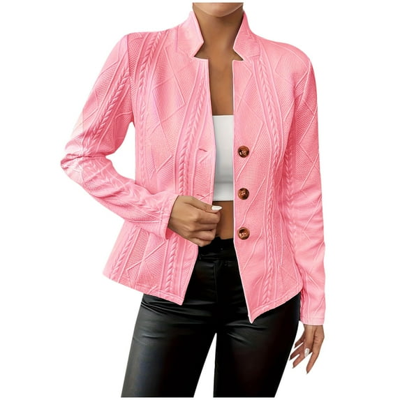 XPMWRP Women's Textured Casual Blazers Business Single Breasted Solid Color Jackets Long Sleeve Work Office Suit Jackets Pink M