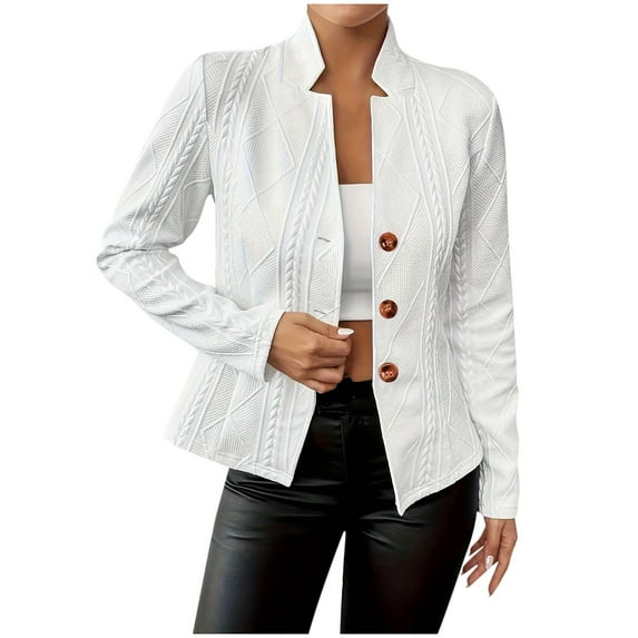 XPMWRP Women's Textured Casual Blazers Business Single Breasted Solid Color Jackets Long Sleeve Work Office Suit Jackets White S