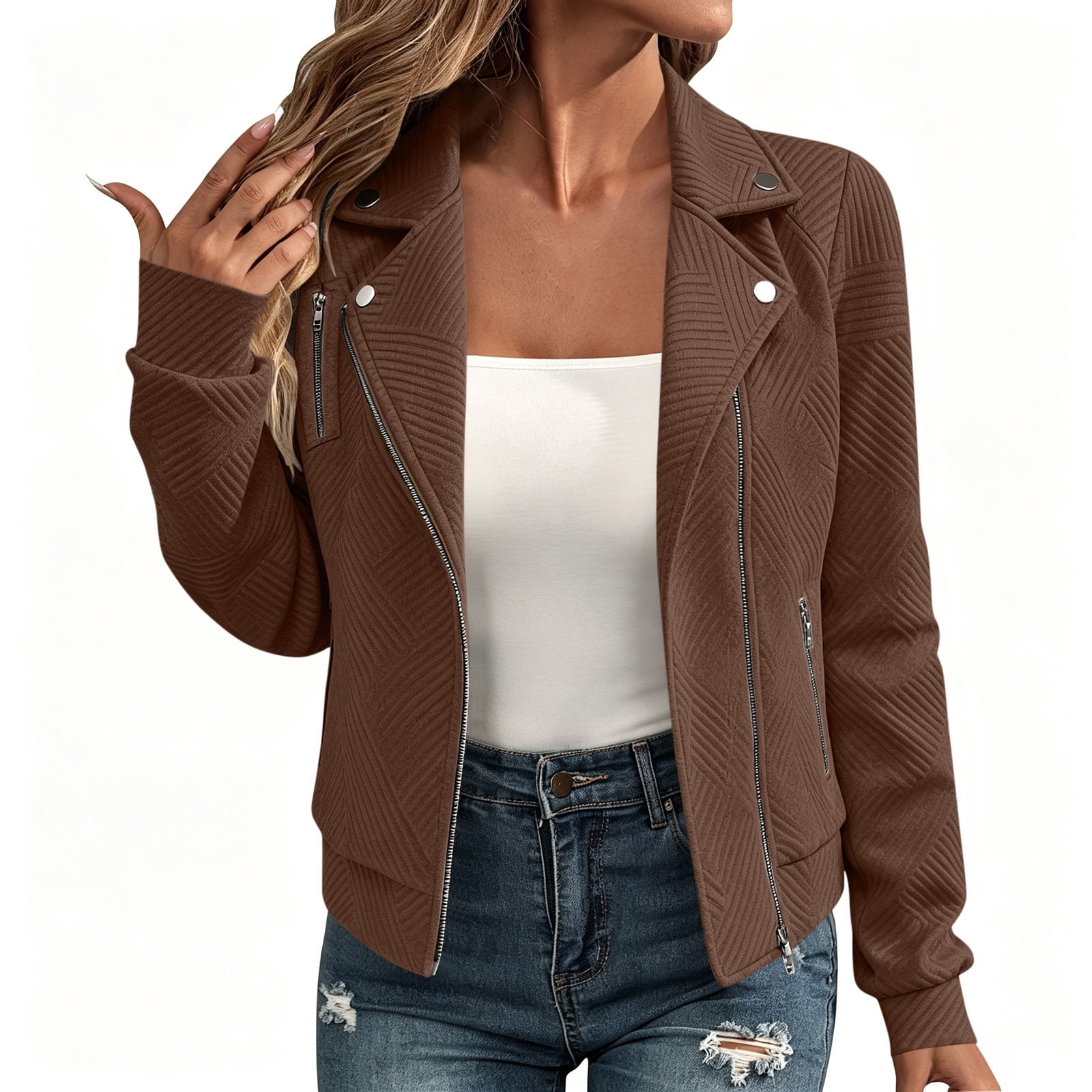 XPMWRP Women's Textured Knit Moto Jacket Asymmetric Zip Lapel