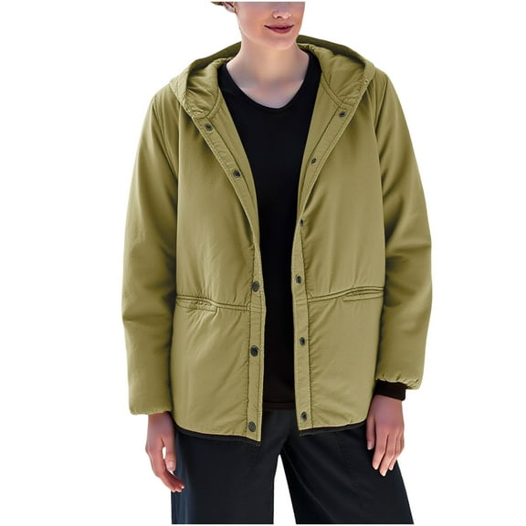 XPMWRP Women's Thick Padded Warm Solid Colored Padded Jacket Lightweight Long sleeved Padded Jacket Hooded Active Outdoor Windbreaker with Pockets Green M