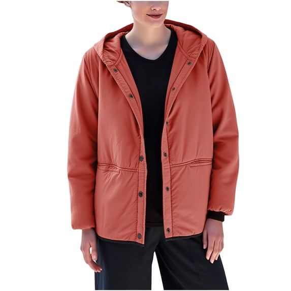 XPMWRP Women's Thick Padded Warm Solid Colored Padded Jacket Lightweight Long sleeved Padded Jacket Hooded Active Outdoor Windbreaker with Pockets Red M