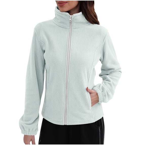 XPMWRP Women's Thick Warm Zip Up Stand Collar Fleece Lining Jacket Long Sleeve Casual Top Wind Resistant Coats Winter Wear Green XXL