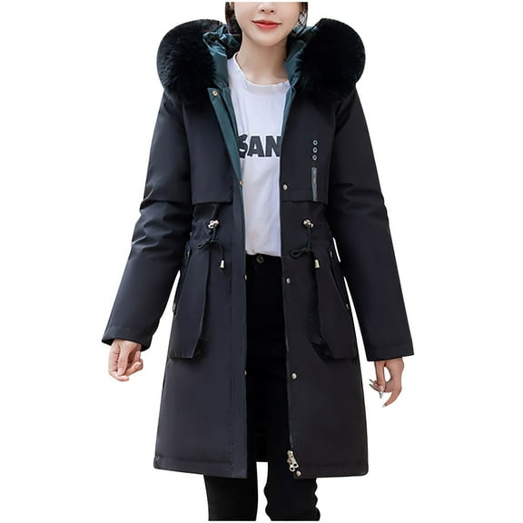 XPMWRP Women's Thicken Plus Size Long Coat Solid Color Long Sleeve Fashion Coats Zip Winter Warm Trendy Jacket with Pockets Black XXXXXL