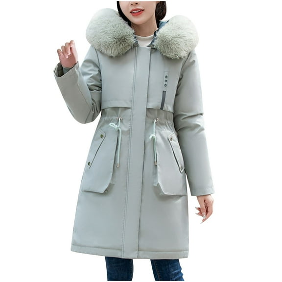 XPMWRP Women's Thicken Plus Size Long Coat Solid Color Long Sleeve Fashion Coats Zip Winter Warm Trendy Jacket with Pockets Blue XXXL