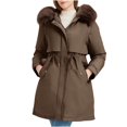thumbnail image 1 of XPMWRP Women's Thicken Solid Color Coat Faux Fur Hood Fleece Lined Parka Full Zip Winter Warm Adjustable Waist Jacket with Detachable Long Sleeve Brown XXL, 1 of 8