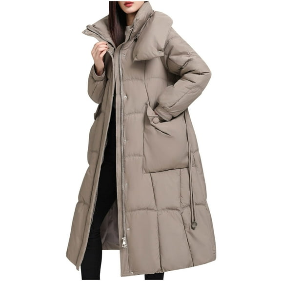 XPMWRP Women's Thickened Long Puffer Hooded Jacket Quilted Long Sleeve Solid Color Loose Coat Winter Warm Oversized Clothes with Pockets Yellow XXL