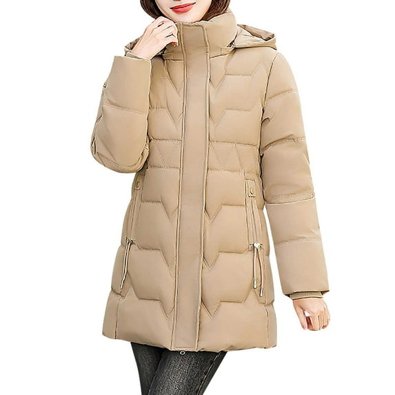 XPMWRP Women's Thickened Padded Warm Winter Solid Color Jackets Parka Puffer Coat Hooded Thicken Quilted Coats Anorak Outwear Yellow M