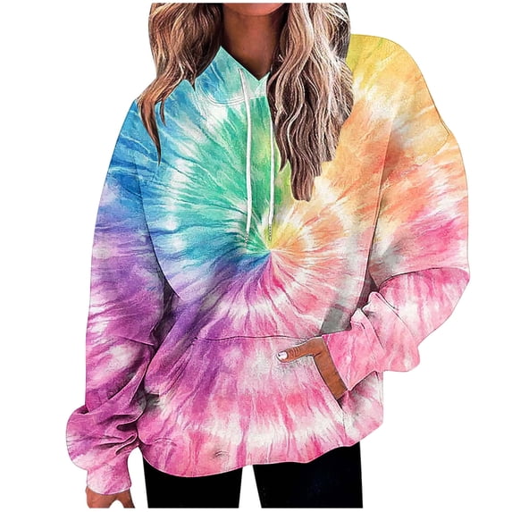 XPMWRP Women's Tie Dye Graphic Oversized Sweatshirt Trendy Cute Hoodie Fall Fashion Pullover Loose Fit Long Sleeve Sweatshirt with Pocket Pink S